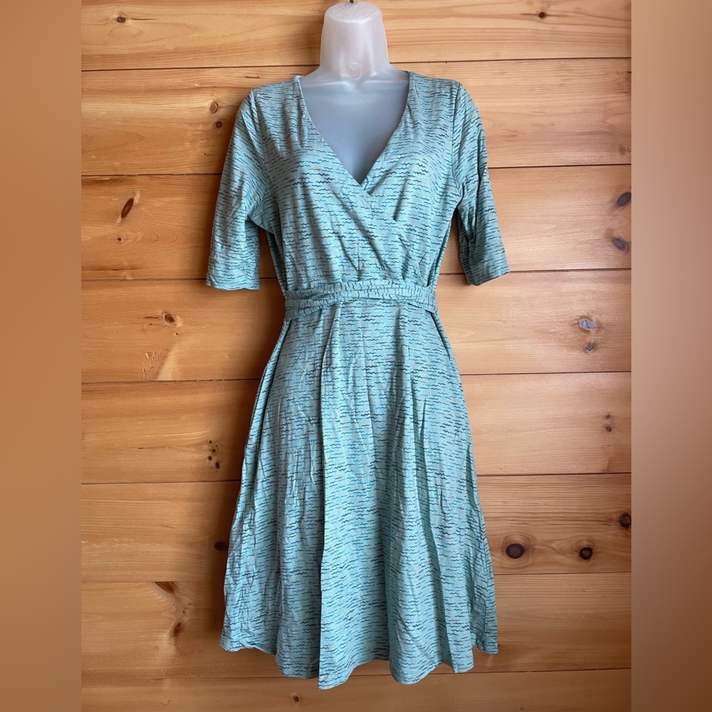 Toad and Co. teal V-neck organic cotton dress with waist tie